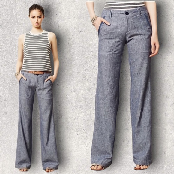 Anthropologie Pants - Anthropologie Pilcro and the Letterpress Chambray Wide Leg Linen Blend Pants 12